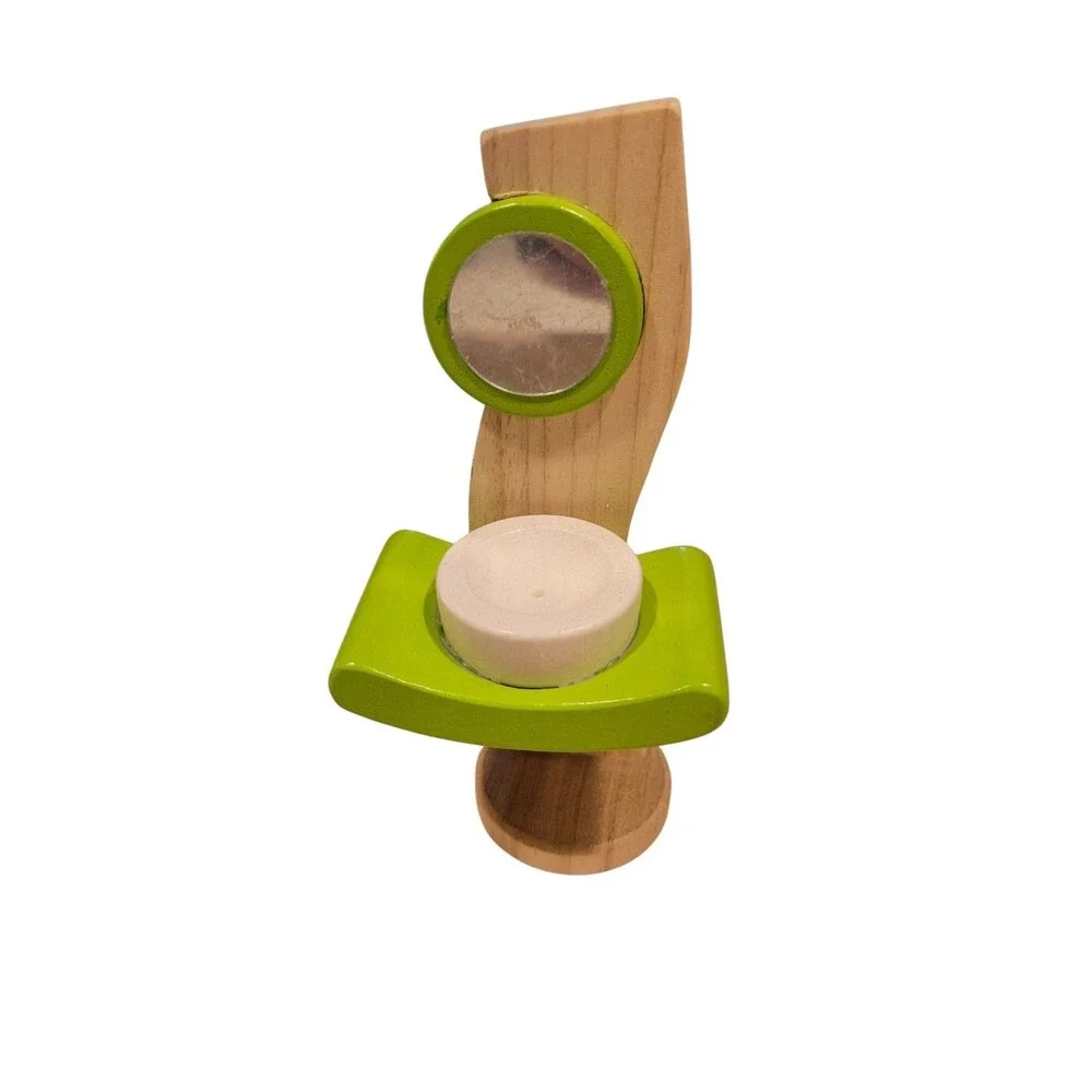 Plan Toys - Wooden Dollhouse Furniture Lot - Bathroom Sink Toilet Bathtub + More